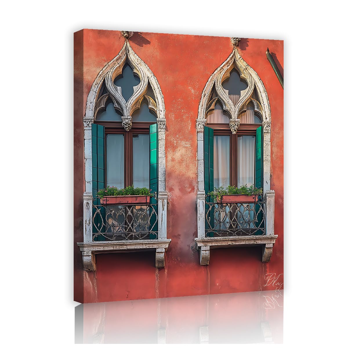 YUNART Vintage Italia Arte delle Finestre Decorazioni murali della Campagna Mediterranea Paesaggi Natura Quadro su tela per salotto ufficio 50x70cm Telaio interno