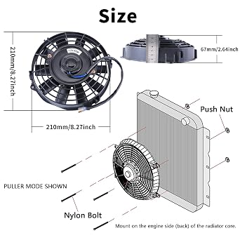 7''Inch Slim Fan Push Pull Electric Radiator Cooling Fan Black