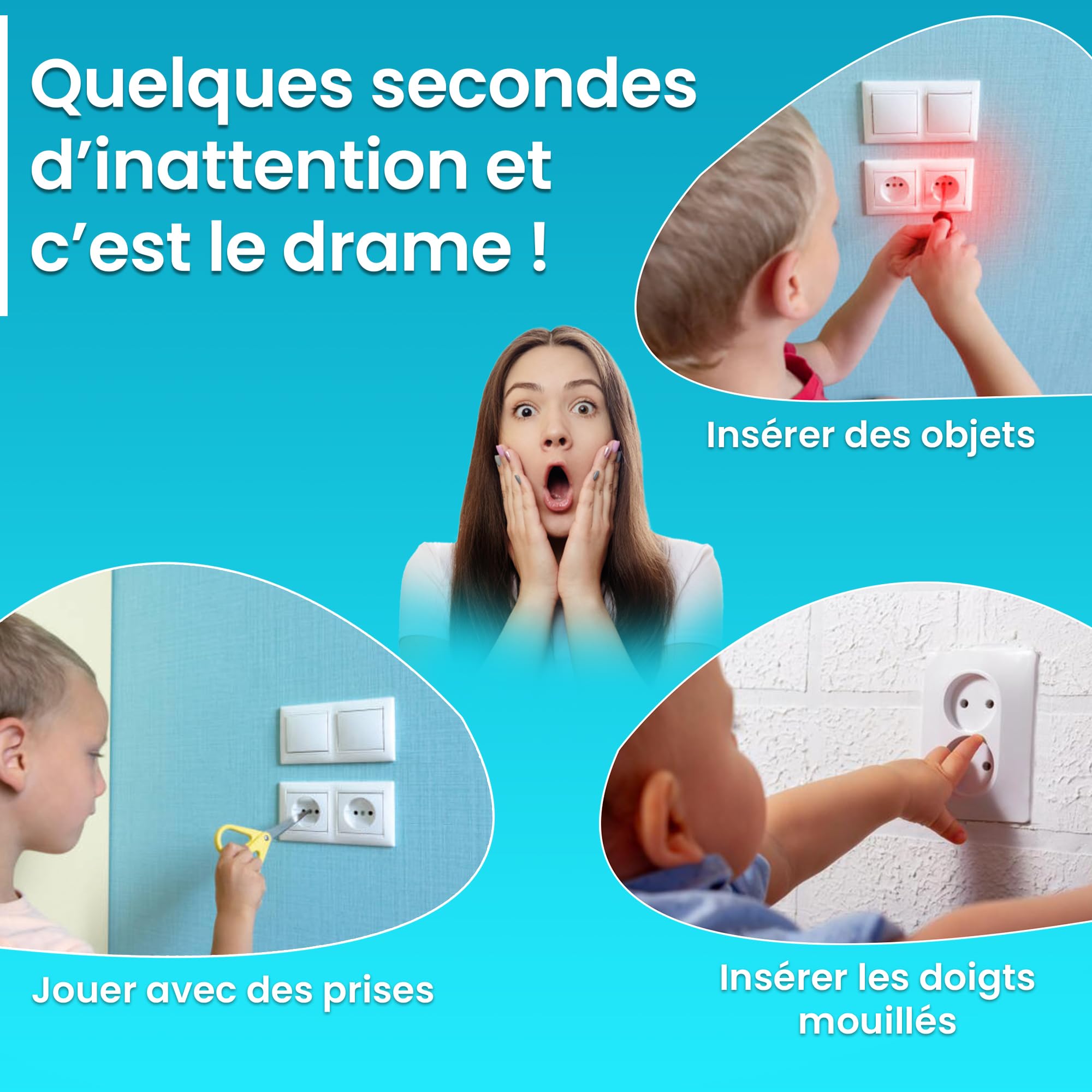NOUVEAU Cache Prise Bébé FRANÇAIS Automatique - Universel - KEBYCO Paris - [16 Pcs] - Sécurité Electrique Enfant - Sans Adhésif - Sans Clef - Anti Poussière - Étanche - Invention Française