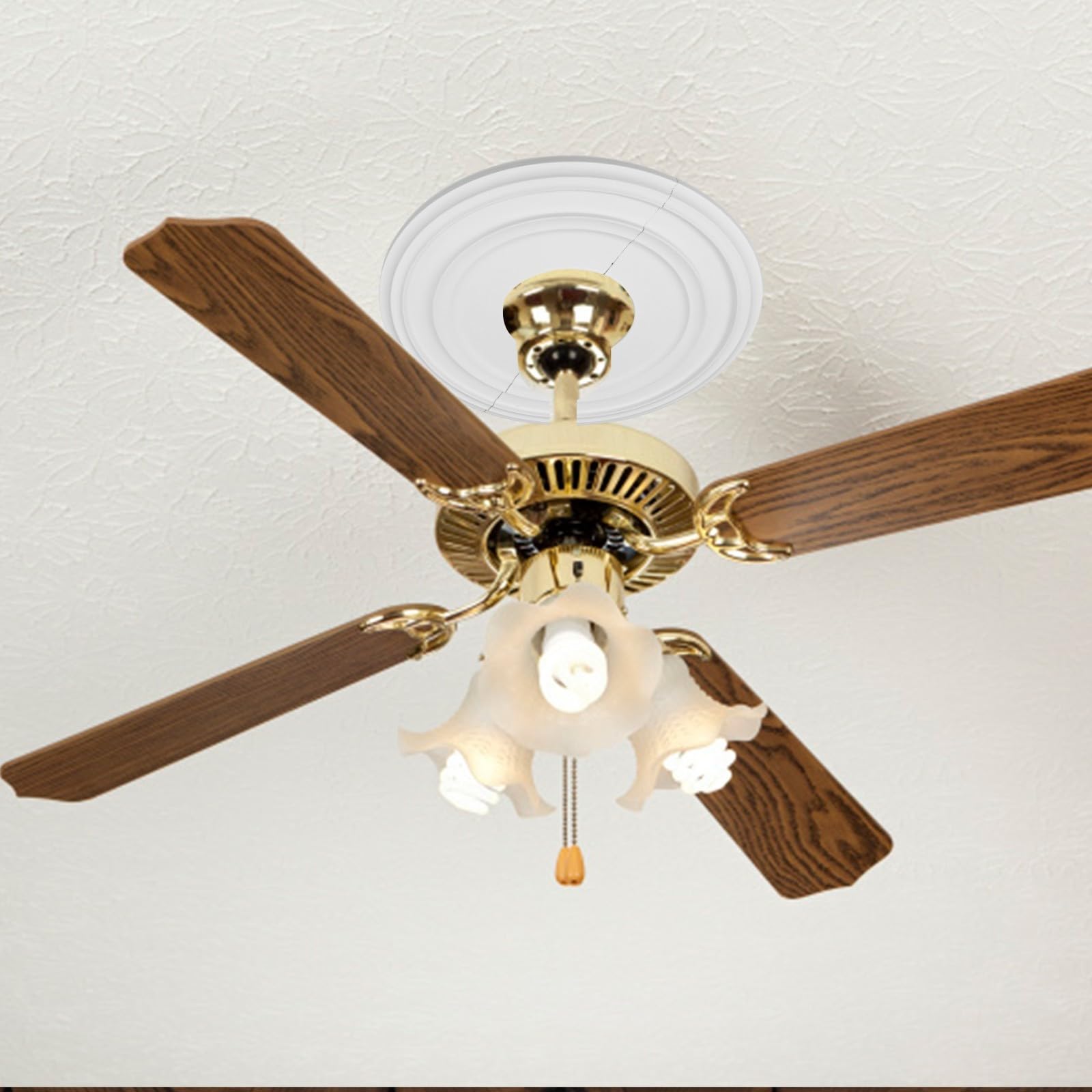Medaglione rotondo da soffitto bianco diametro esterno 30,5 cm, rosone da soffitto in PU modellato diviso per lampade e ventilatori, piastra di copertura decorativa ai fori