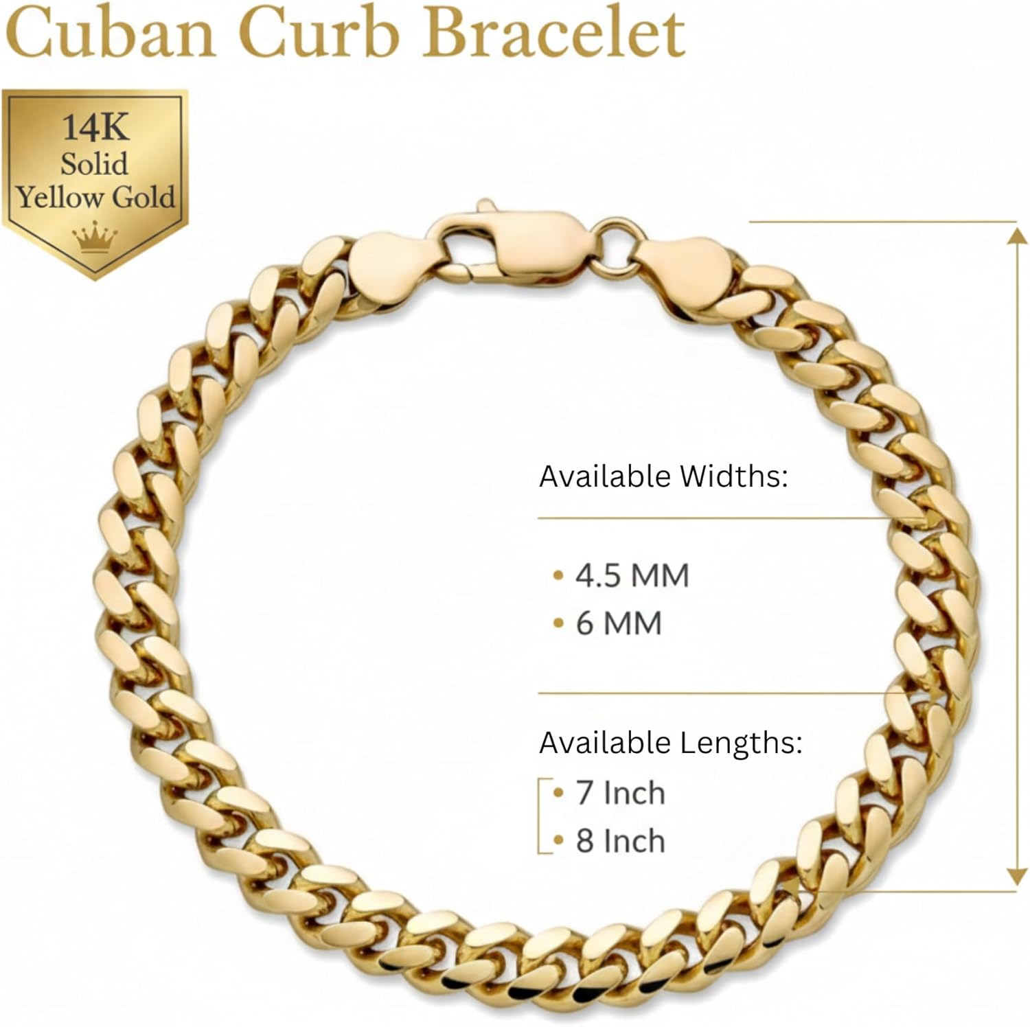 4.5mm-6.0mm 14K Solid Gold Miami Cuban Curb Bracelet for Women & Men - 14K Real Gold Cuban Curb Bracelet for Men & Women Jewelry Gifts - Image 3