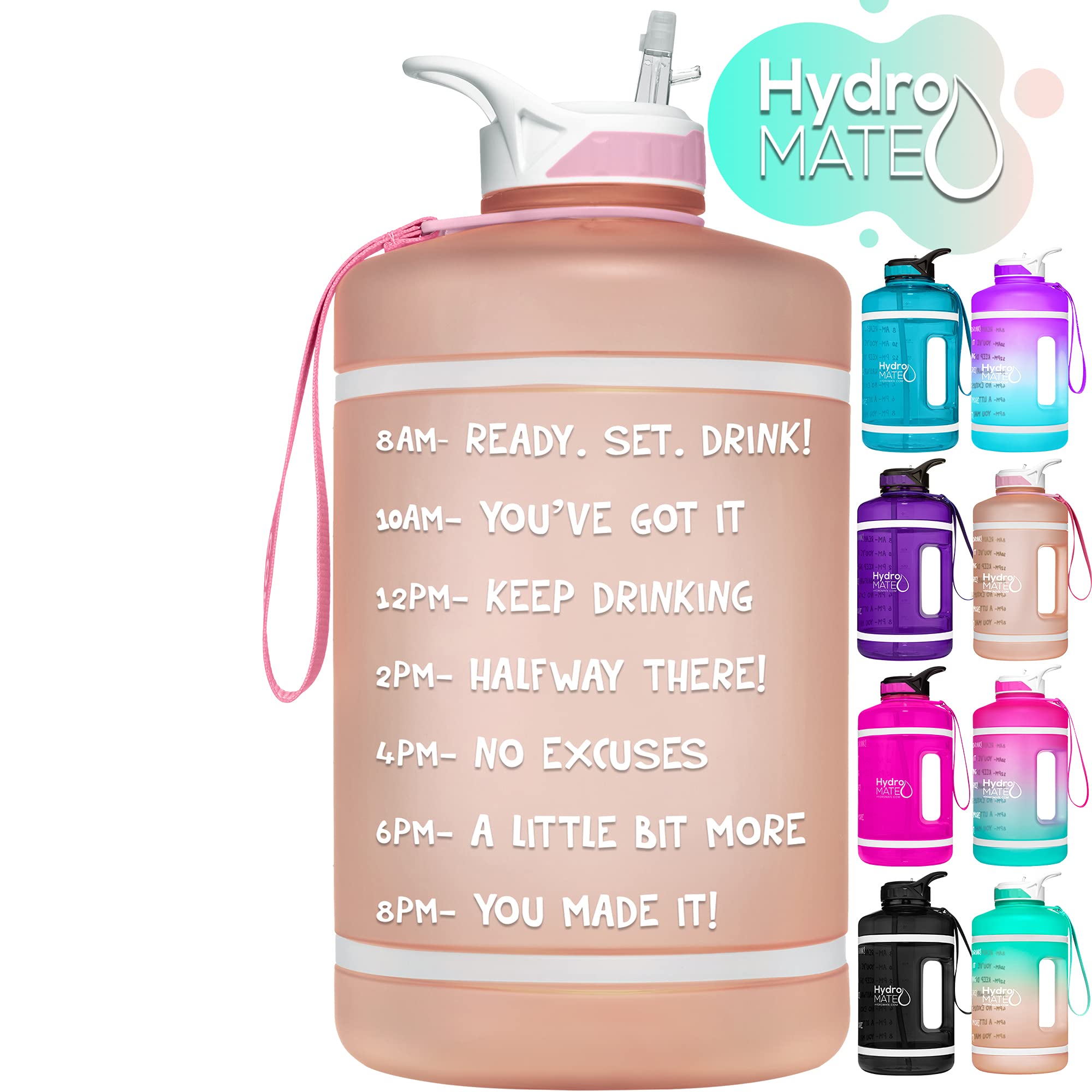 NatureWorksHydroMATE Gallon Water Bottle with Straw BPA FREE Leak Proof Reusable Water Bottle with Times to Drink Marked Hourly 128 oz