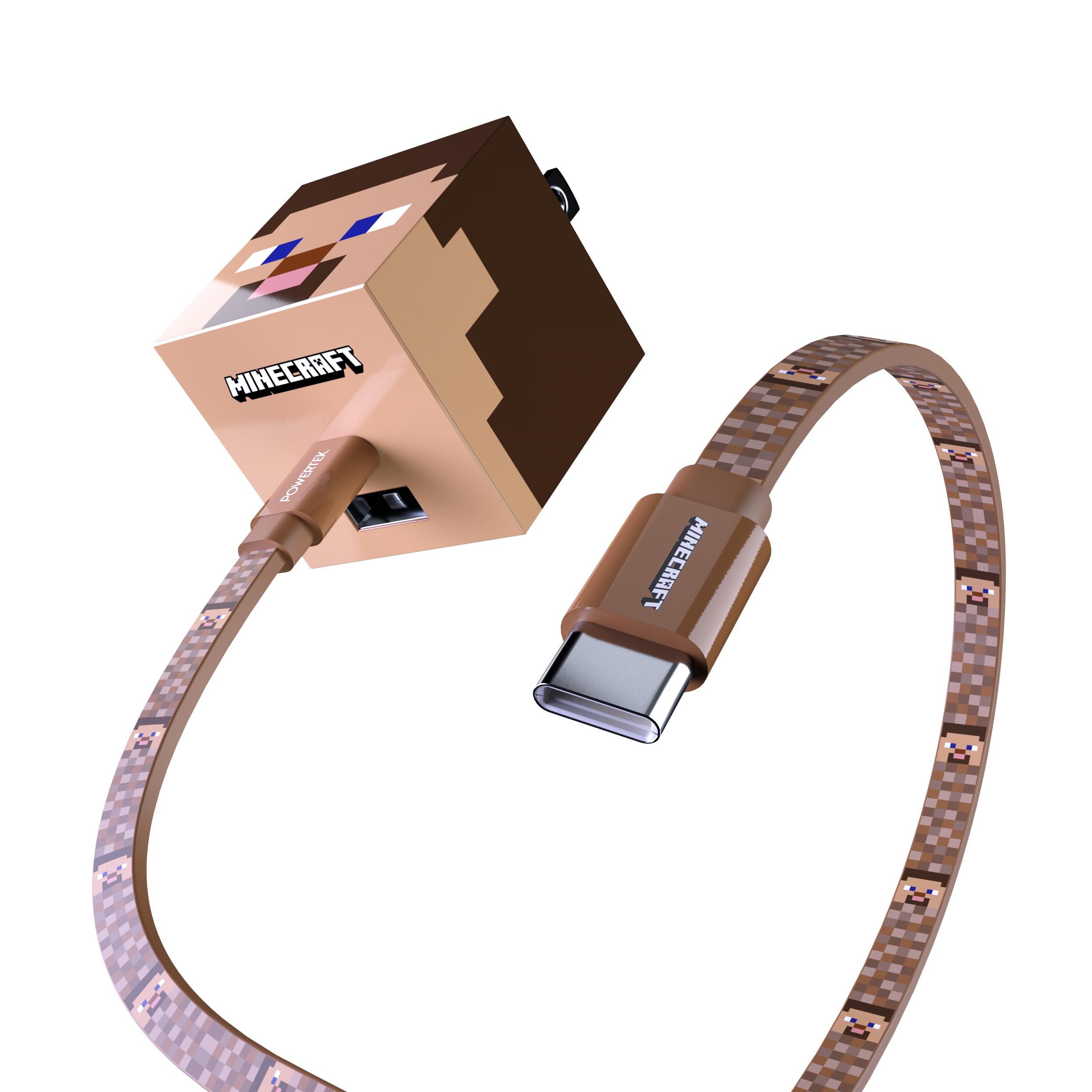 LIQUIPEL Powertek Minecraft Charging Bundle USB-C to C Cable and Wall Charger (Steve)