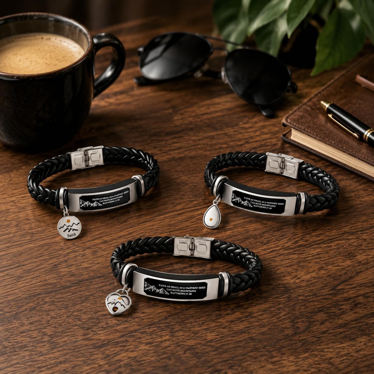 Uloveido Leather Wristbands Bracelet Faith Small AS A Mustard Seed Can Move Mountains Matthew 17:20