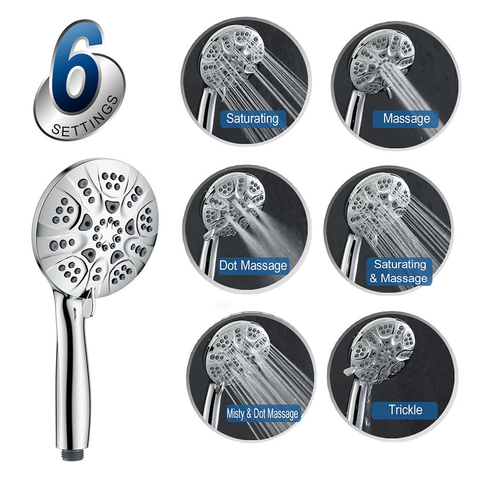 Función 5+6 Cabezal de Ducha con Varilla de Extensión, Estilo Americano Alcachofa de Ducha con Manguera la Pared con Alcachofa Ducha Rociador para Ducha Rociador de Ducha Cromo