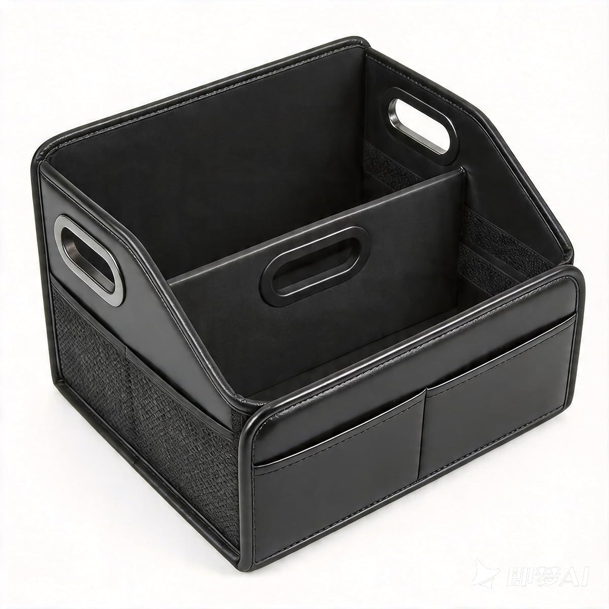 Car Storage Organizer Reinforced Dividable Leather Car Caddy Basket for Front Seat Floor Back Sturdy Frosted Handle 8 Compartments Adjustable Strap Buckles Slip-Resistant (Normal)