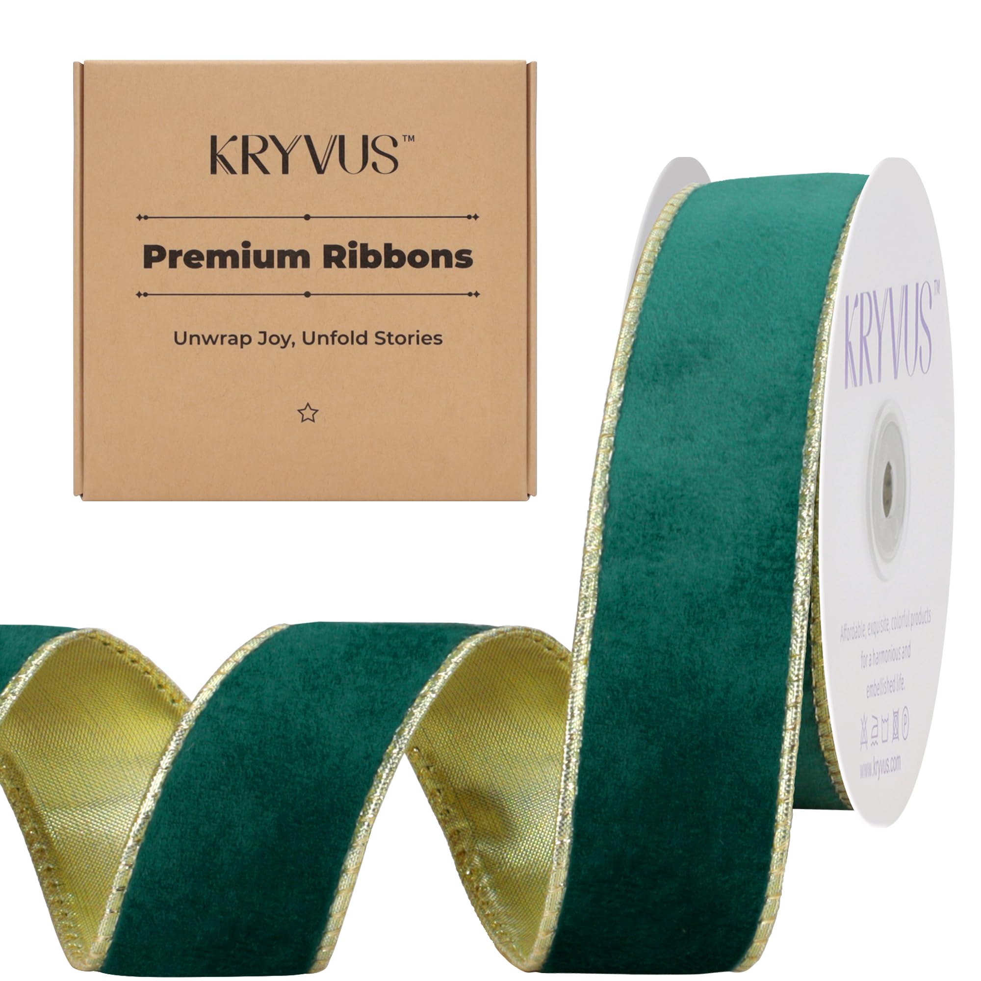 Green Gold Velvet Wired Ribbon 38mm x Continuous 9 Meter Christmas Ribbon