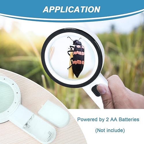 Vista 4 de Lupa con 12 luces LED, lente de vidrio doble 30X, lupa iluminada de mano, lupa de lectura con para personas mayores, leer, monedas, sellos, mapa