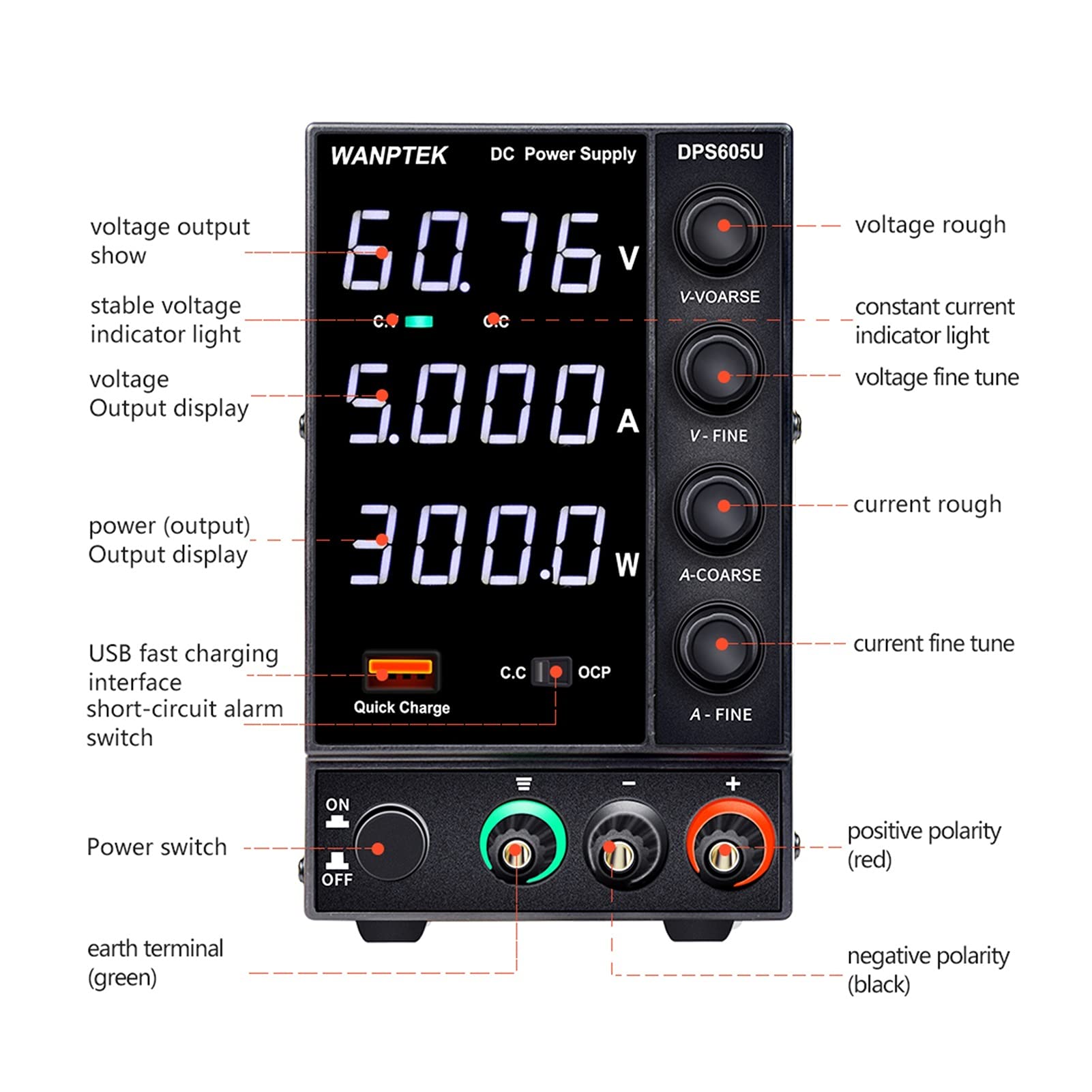 Zasilacz regulowany liniowo, DC. Zasilanie regulowane regulowane zasilacz przełączający zasilanie LED zmienna Źródło 6 0V 5A DIY.(Oranje)