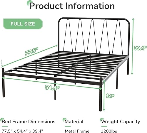 Miniatura 9 de Novilla Marco de cama Queen con plataforma de metal de 14 pulgadas con cabecero, soporte de listones de metal resistente, fácil montaje, no necesita