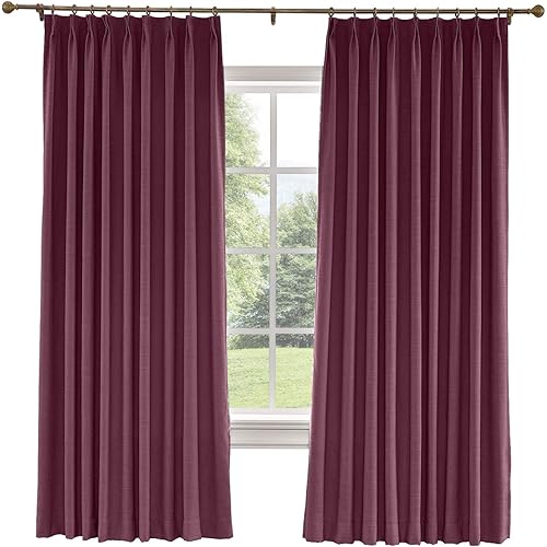 Drapifytex Extra Wide Extra Long Pinch Pleated Drapery Faux Linen Room Darkening Curtain 56 Inches Width by 108 Inches Length, Bedroom Curtain Livingroom Curtain, Plum