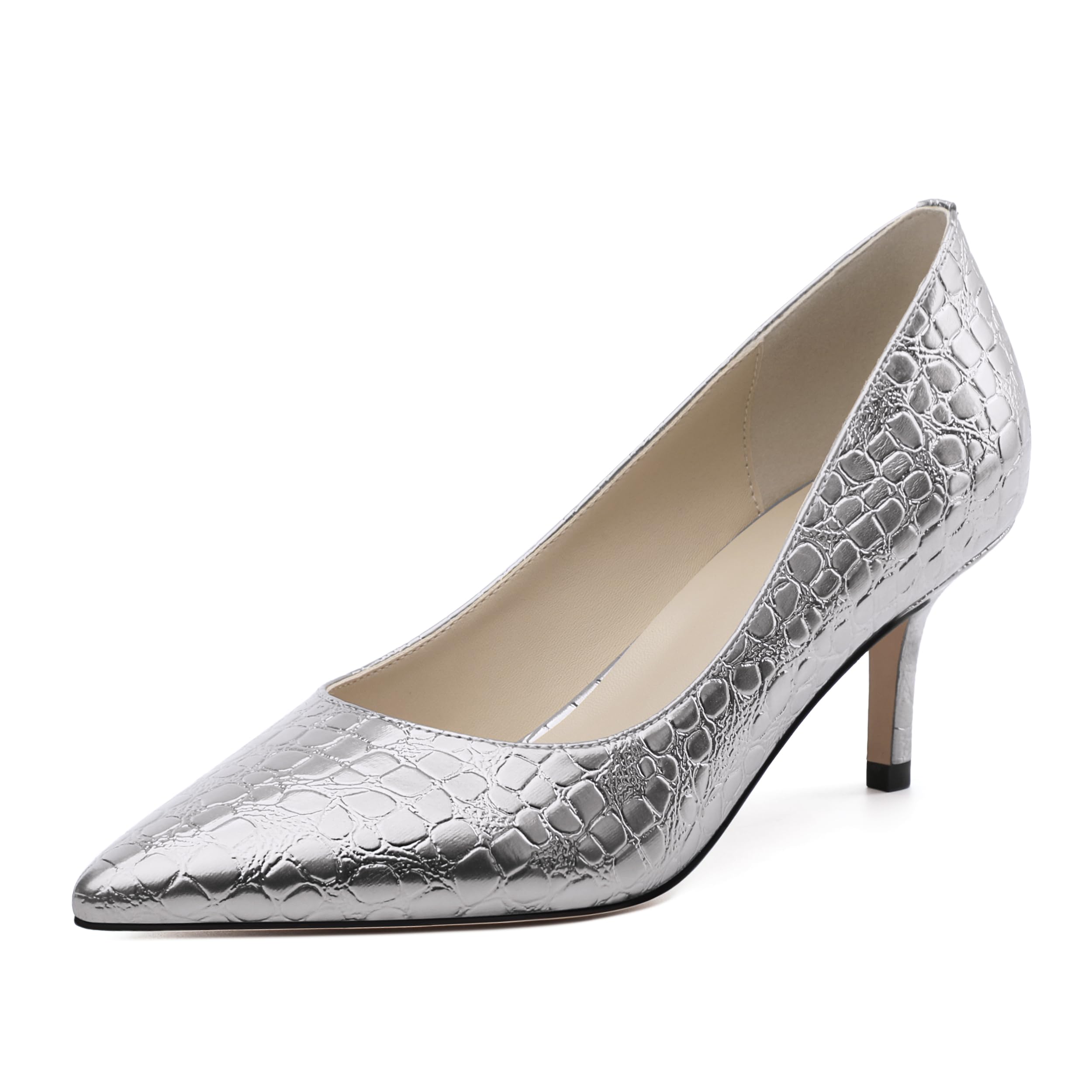 Snapklik.com : Silver Crocodile Womens Pumps, Pointed Closed Toe Black Gold  Kitten Heels For Women, Comfortable 2 Inch Mid Heel Womens Dress Shoes Size  6, image size:2500x2500