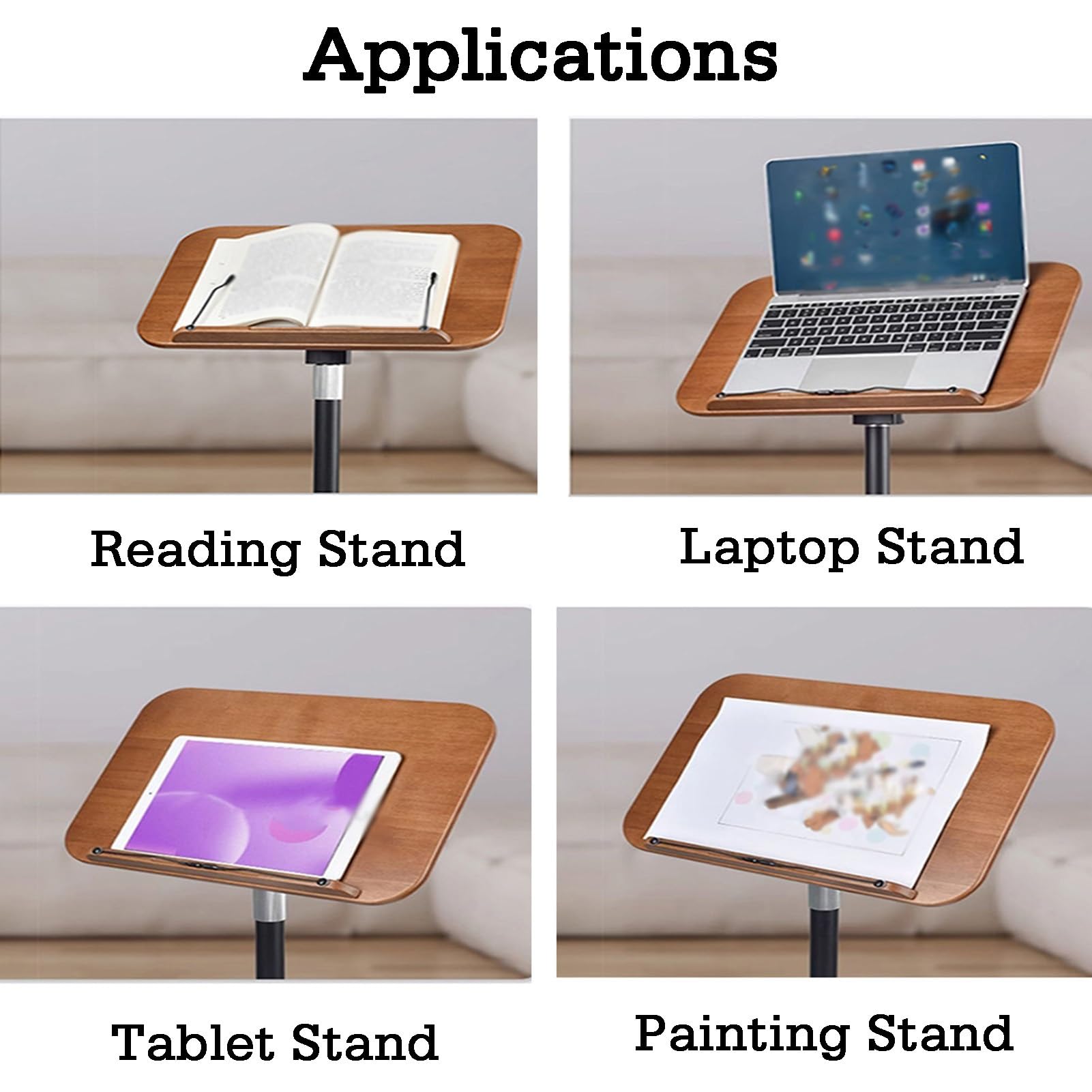 Generico Supporto Regolabile in Legno per Libri, Musica e Ricette - Supporto per Laptop con fermapagine, Altezza 50-170 cm, Elegante Design Bianco
