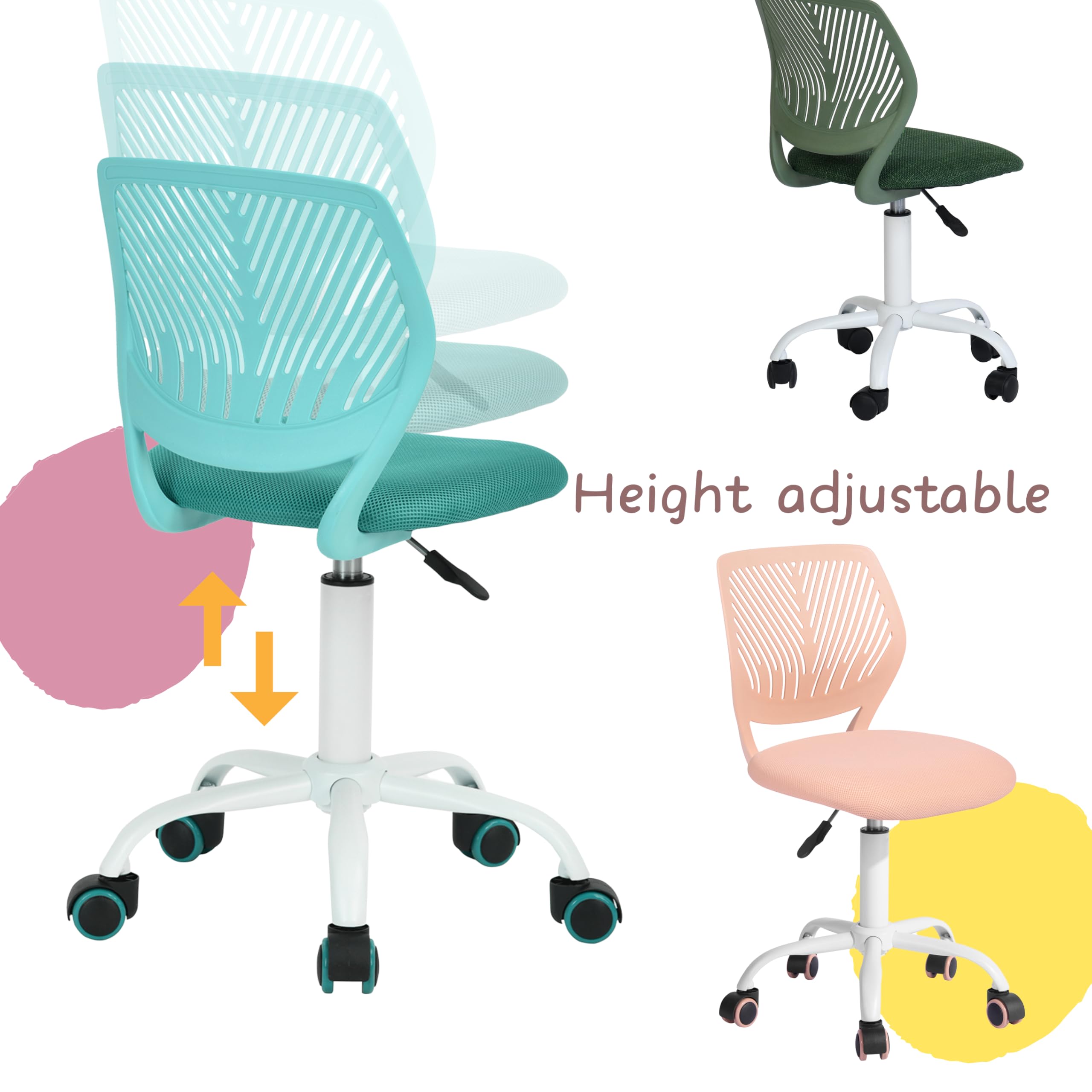 FurnitureR Sedia da scrivania colorata, design moderno regolabile, sedia per computer, sedia girevole senza braccio, cameretta dei bambini, casa ufficio task chair, blu