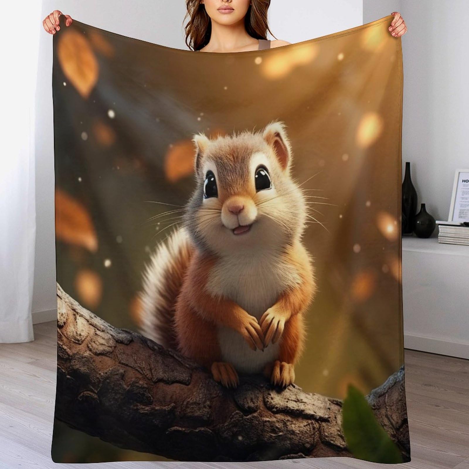 Plaid en flanelle écureuil idée cadeau réconfortante 100x130cm