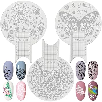 DOITOOL Nail Stamping Plates Set 3 pcs Stainless Steel Nail Art Templates