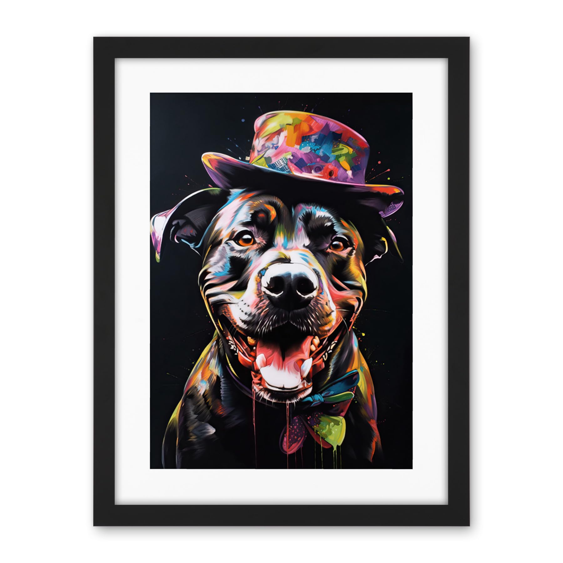 Artery8 Rottweiler in Bow Tie and Multicoloured Top Hat Artwork Framed Wall Art Print 18X24 Inch