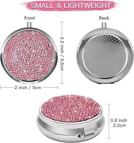 Miniatura 2 de Soleebee Pastillero de cristal brillante, organizador diario de píldoras portátil de 3 compartimentos, pequeño estuche de viaje para bolso o