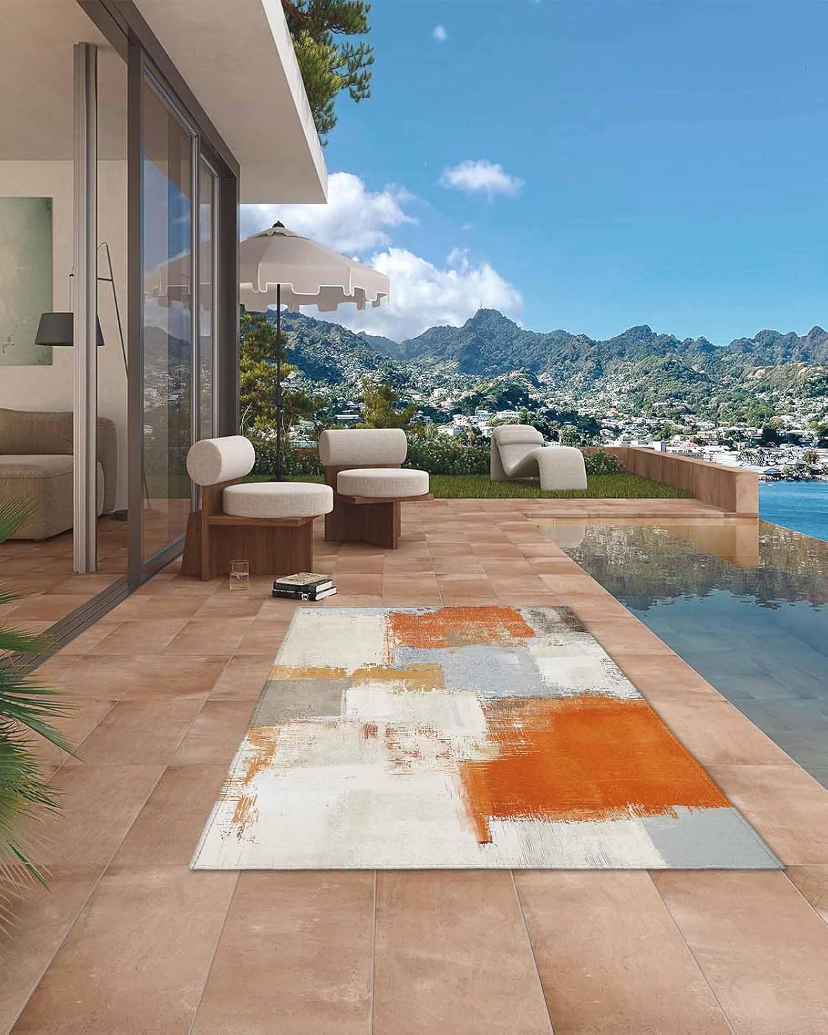 Orange Paint Art 4x6 Outdoor Rug Waterproof for Patio Ombre Color Block Washable Outdoor Carpet Large Area Rug, Patio Rug for Porch RV Picnic Backyard Deck Balcony Beach