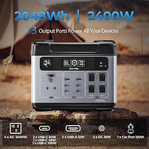 Vista 28 de OUKITEL Estación de energía P2001 PLUS de 2400 W, generador solar de 2048 Wh (pico 5000 W) 1.5 horas de carga rápida APP Control de emergencia