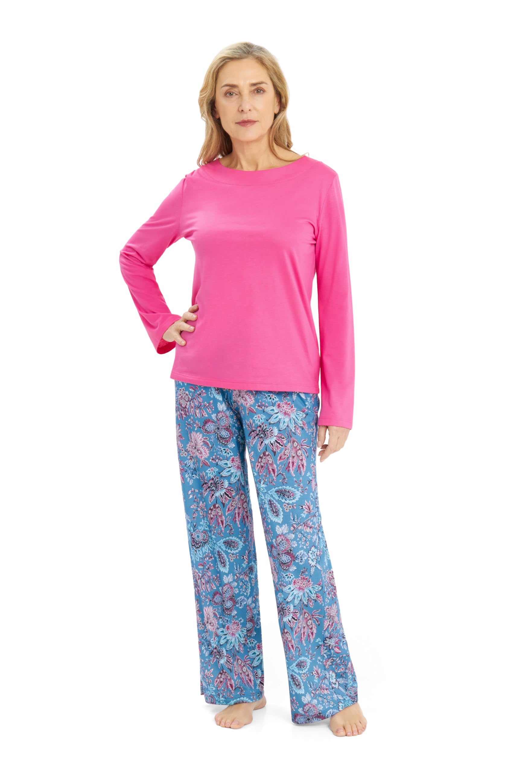 Rösch Pyjamashirt in Uni Pink Baumwolle/Modal 1253531