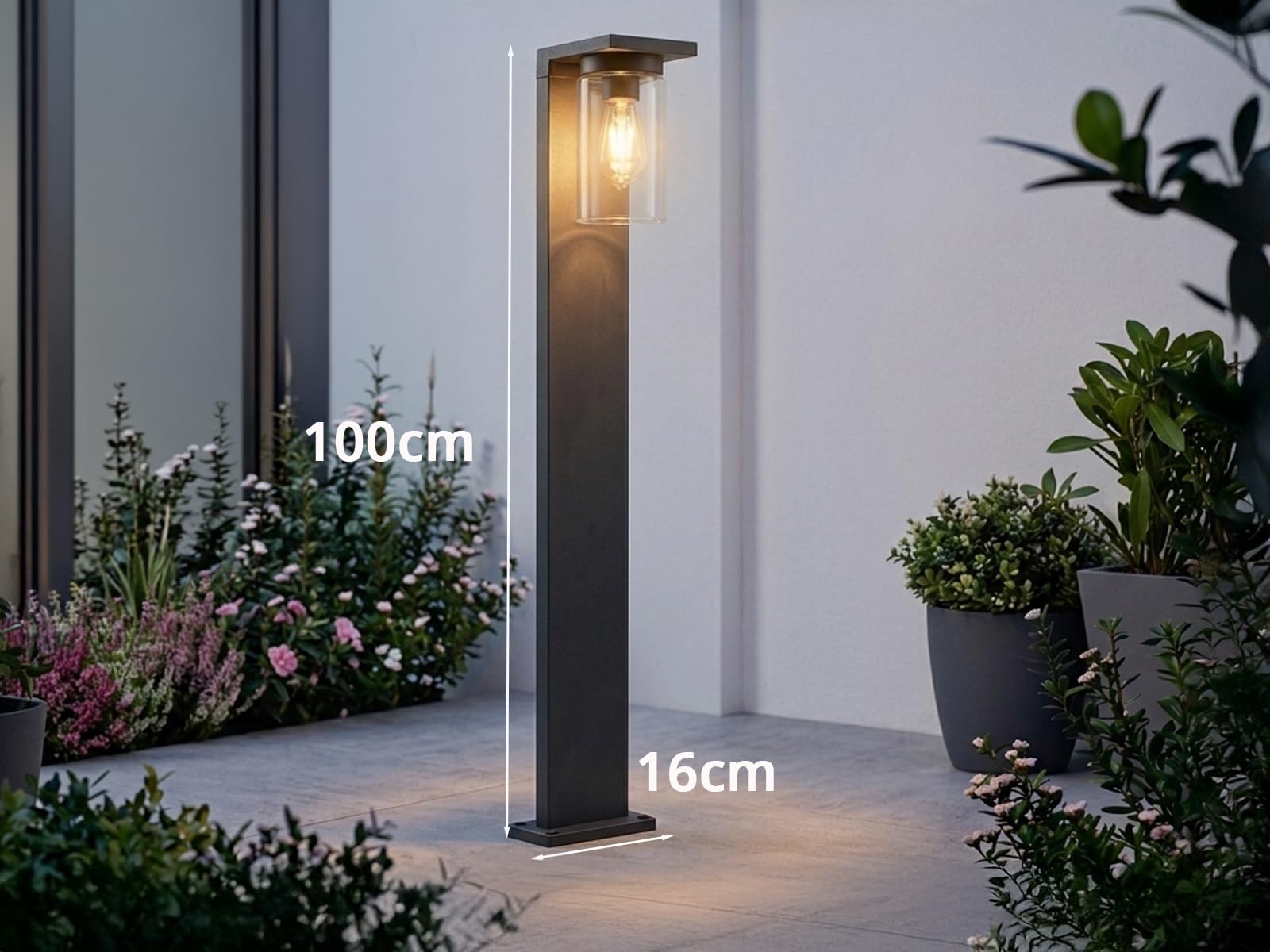 meineWunschleuchte Garten-Laterne Schwarz, Wegeleuchte Gartenbeleuchtung, | Höhe 100cm, mit E27 LED, Landhausstil Außenlaterne Wegbeleuchtung für Einfahrten, Gartenwege und Terrasse IP44