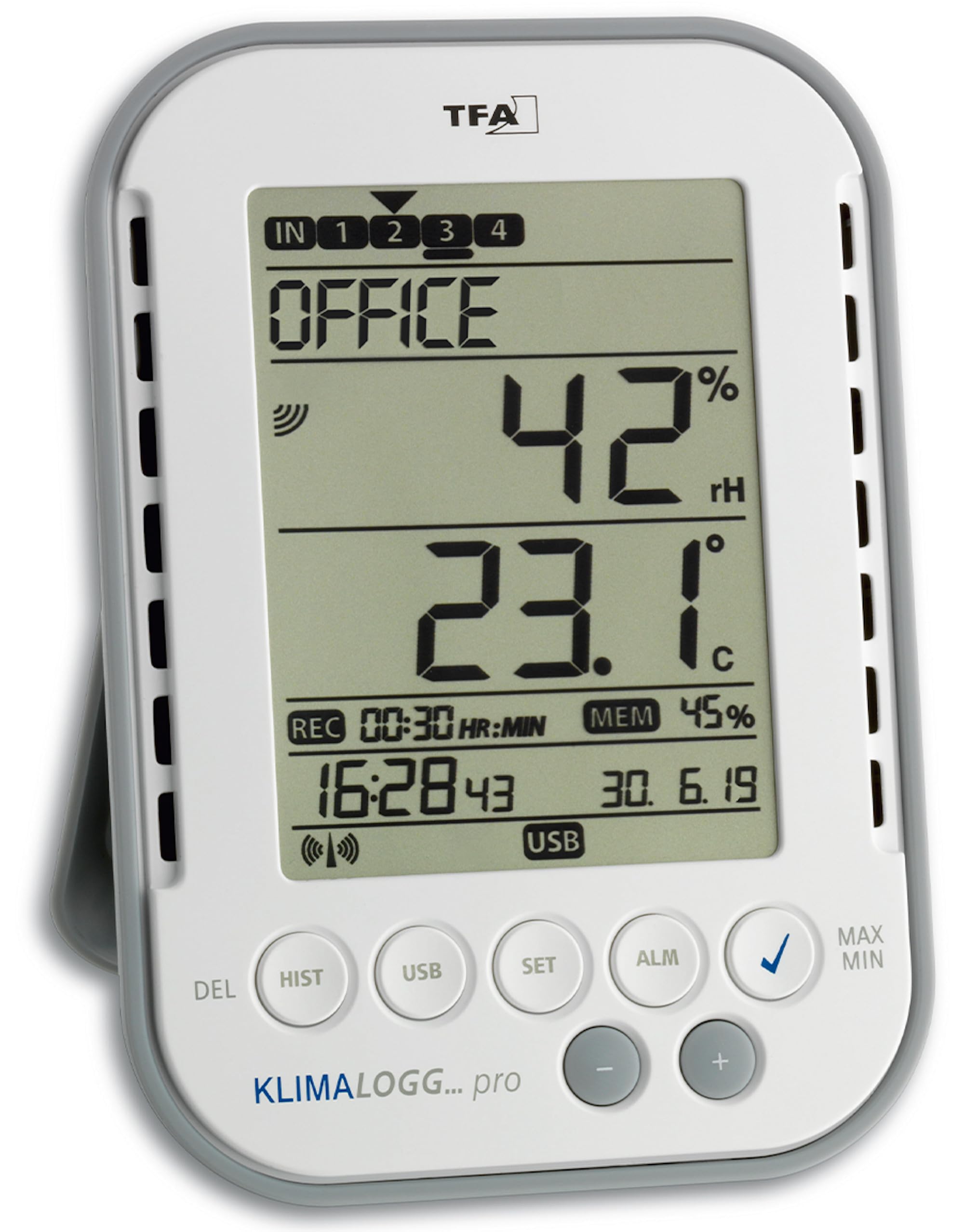 TFA Dostmann Kirchenorgel-Überwachungsset Klimalogg Pro Plus 30.3039.Plus Weiss incl. 4 Stück Temperatur Luftfeuchtesender 30.3180