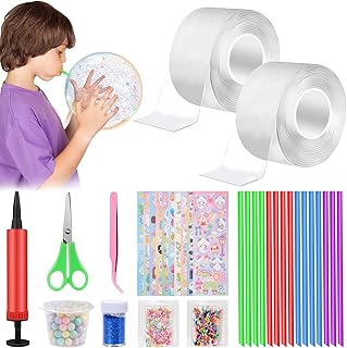 Herefun Nano Tape Bubbles, 34 Pcs Self-Adhesive Nano Tape Bubbles with Sequins, DIY Creative Craft Toys for Children, Double Sided Nano Tape for Blowing Bubbles Decompression Toys Adult