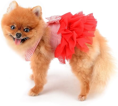 Miniatura 4 de SMALLLEE_LUCKY_STORE Lindo vestido de princesa a rayas para perros pequeños, gatos, niñas, cachorro, falda tutú de tul, Yorkie Chihuahua, ropa de