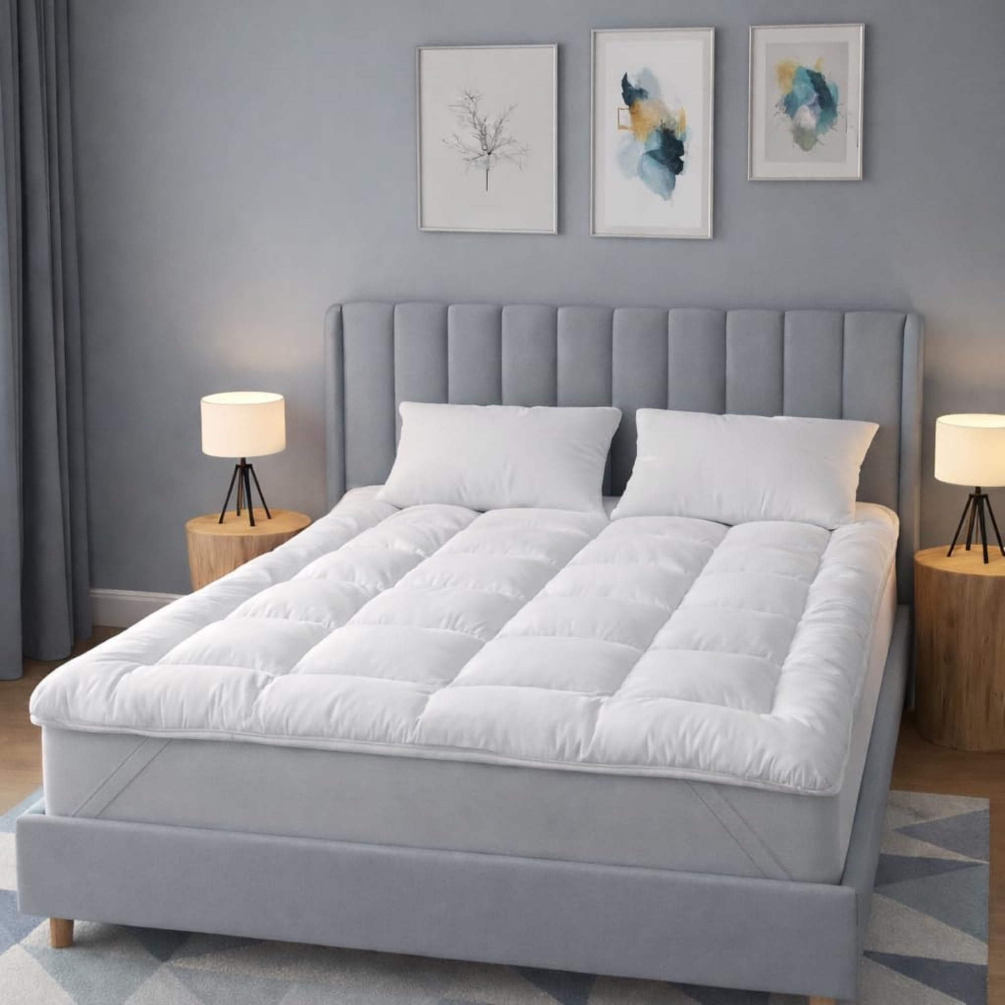 Rayman Double Size Mattress Topper – 10cm Extra Deep Thick Quilted Bed Topper | Ultra Soft & Supportive, Breathable Hypoallergenic Filling with Elasticated Straps | Hotel Quality UK - 137x190 CM
