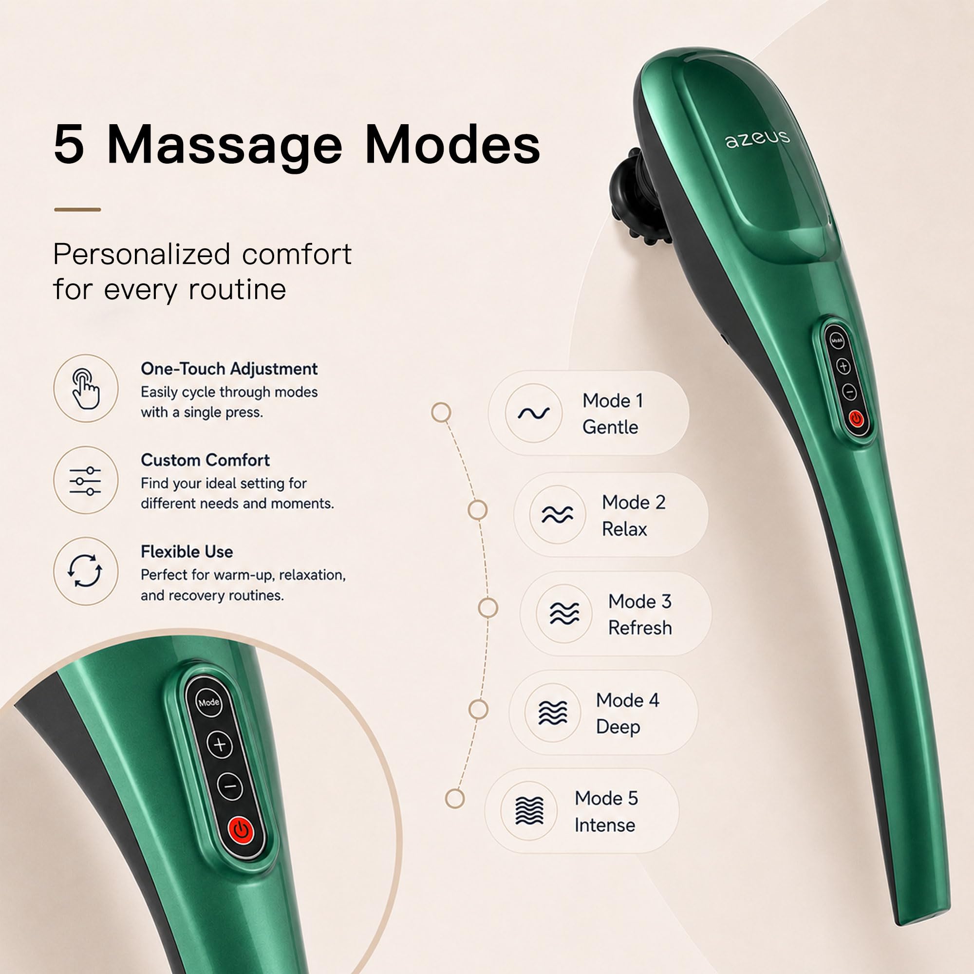 MEGAWISE Massaggiatore manuale per la schiena, il collo, le spalle, la vita e le gambe (cordless, verde scuro)