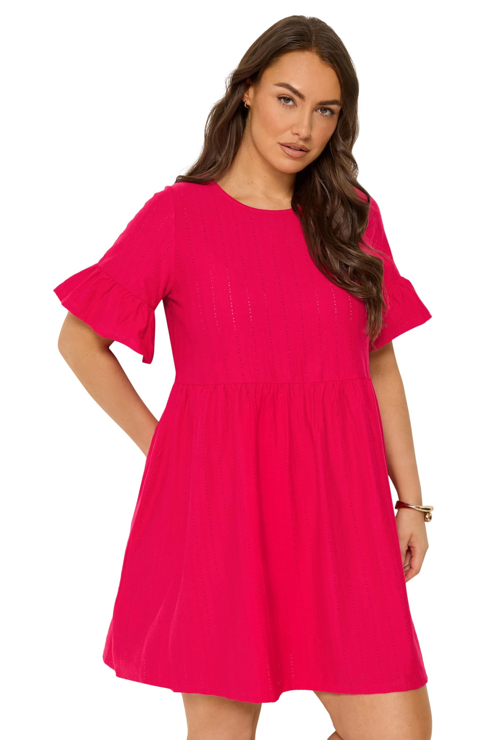 Yours Women's Frill Sleeve Tunic Dress in Bright Pink | Size: 22-24