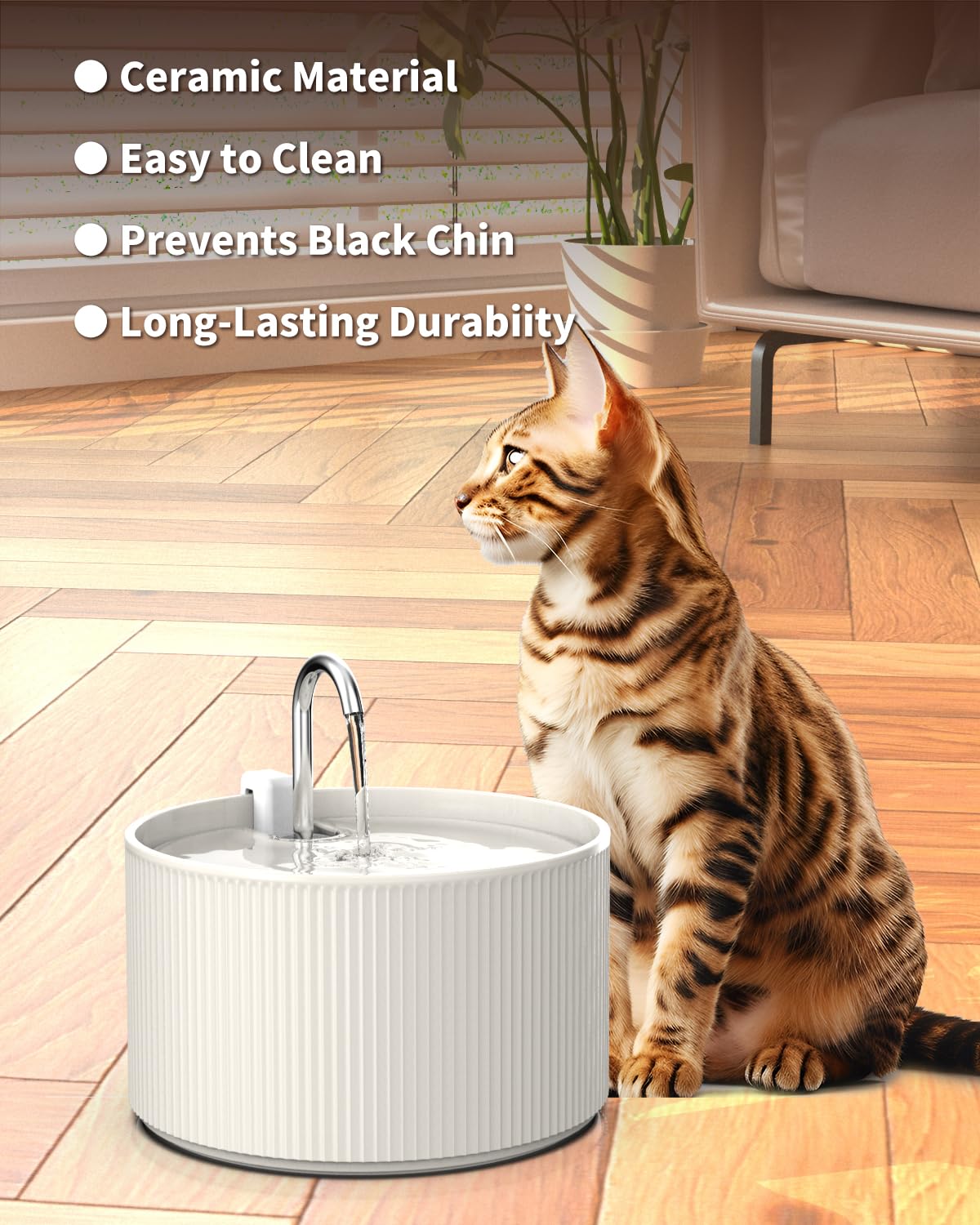 Fuente de agua de cerámica para gatos, fuente de agua automática para mascotas, dispensador ideal para gatos, perros y múltiples mascotas