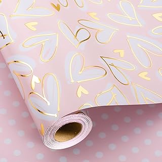 MAYPLUSS Wedding Wrapping Paper Roll, 17IN x 33FEET Gold Foil Heart Brid...