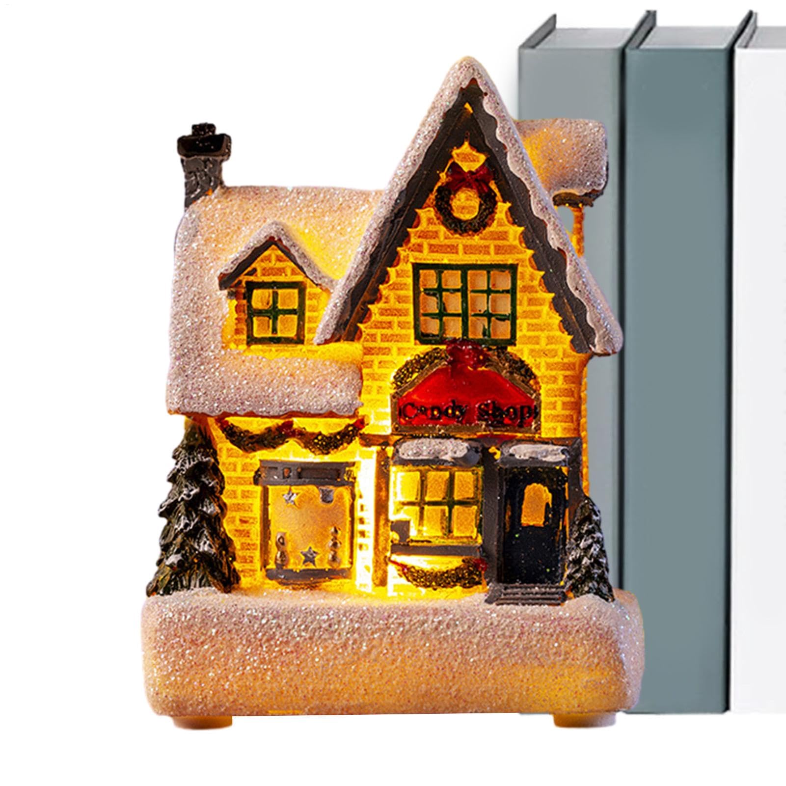 Christmas Village Houses - Christmas Decor Props, Holiday Villages Houses | Glowing Christmas Cabin House with LED Lights, Christmas Story Village Houses Festival Ornament for Holiday Decor
