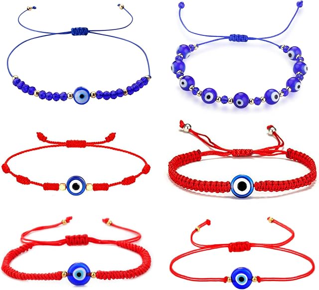 Rhdun 6 Pcs Evil Eye Bracelets for Women Men Handmade Red String Blue Evil Eye Bracelet Lucky Jewellery Gift Couples Friendship Bracelets