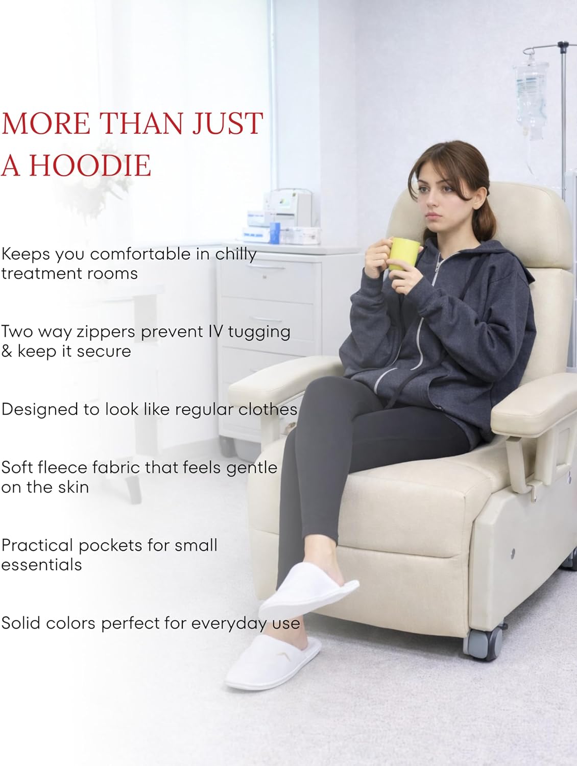 Inspired Comforts Dialysis Port Access Unisex Hoodie with Two Way Arm Access Zip - Image 4