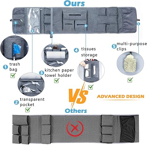 Miniatura 7 de Mini organizador de 65 x 12.5 pulgadas, organizador de almacenamiento sobre refrigerador con 16 bolsillos, sostiene artículos de despensa,