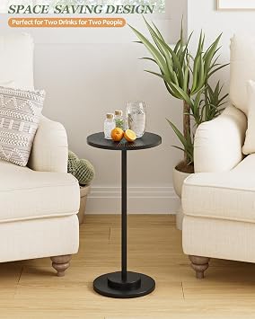 Round Side Table, Small Drink Table for Small Spaces, Black Carved
