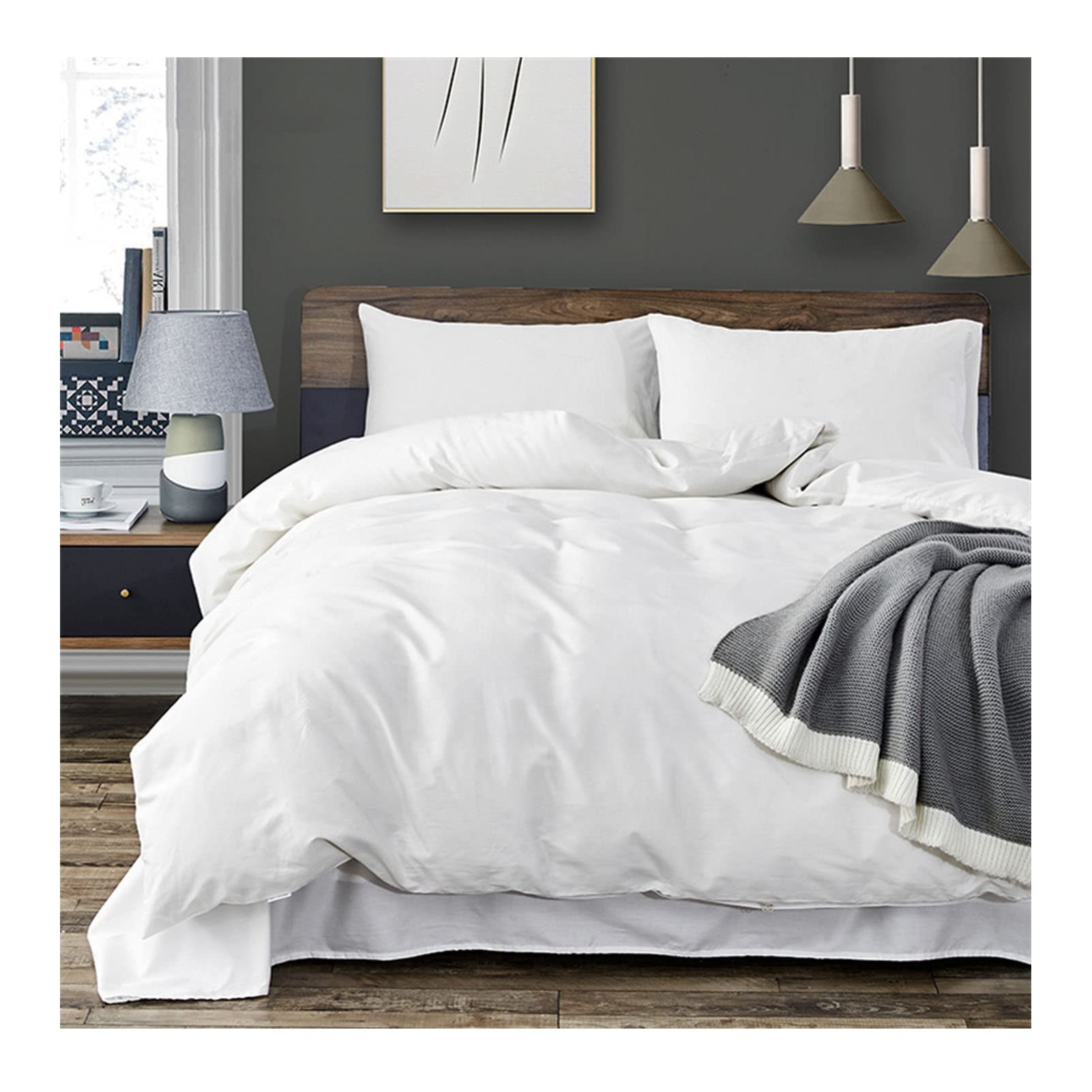 Ensemble de housse de couette 220x240 en coton blanc avec drap housse et taies