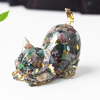 Amethyst Crystal Cat Decoration Mini Cat Figure for Cat Lovers Green