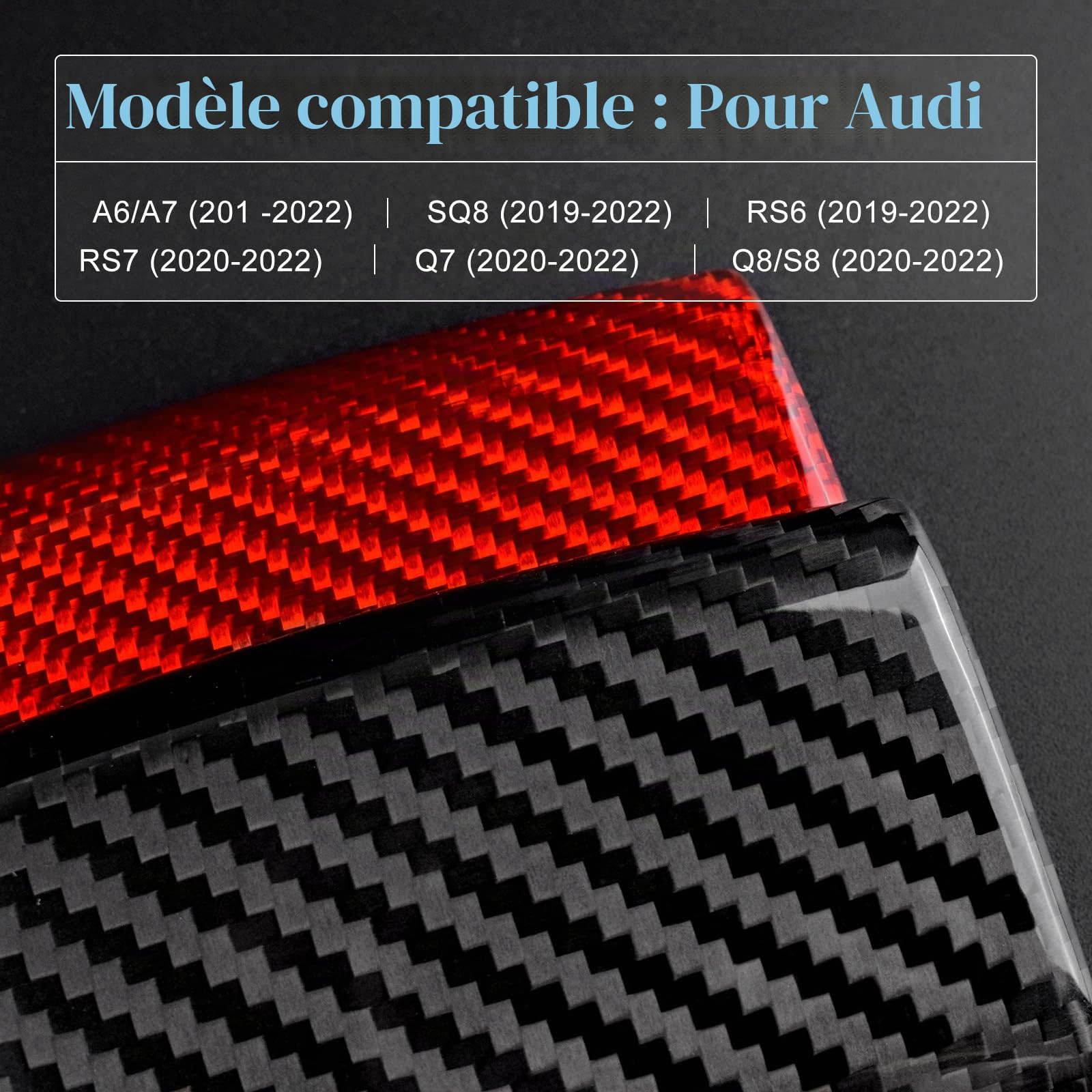 KUNGKIC fibre de carbone voiture pommeau de levier de vitesses couverture autocollant Compatible with Audi A6 A7 SQ8 RS6 RS7 Q7 Q8 S8 cadre de la boîte de vitesses Accessoires décoratifs (noir)