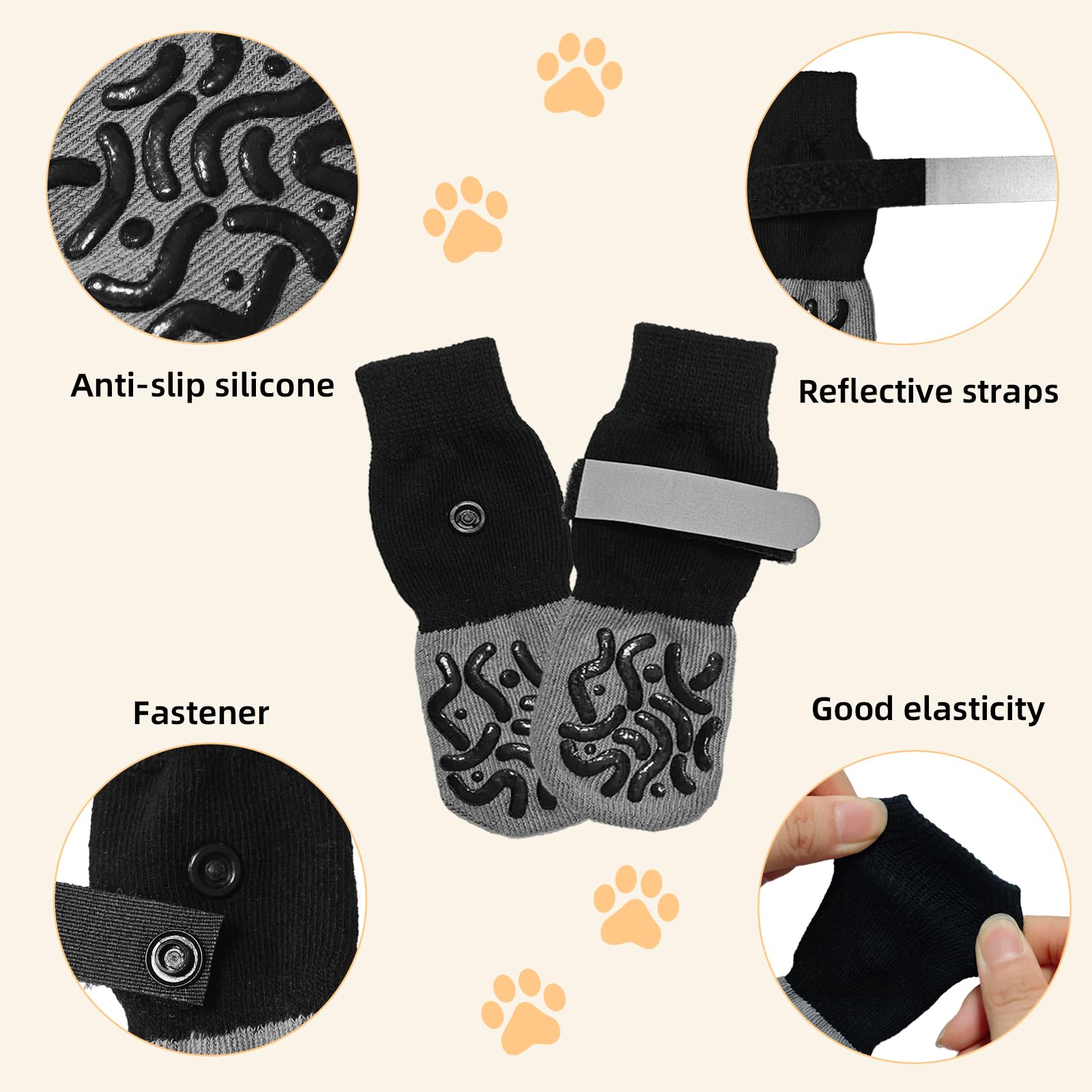 4 Paires Bottes Chaussettes Chien, Chaussettes Antidérapante pour Chien à Semelle Silicone, Chaussures De Protection pour Plaie, Accessoires De Marche Extérieur pour Animaux (M)