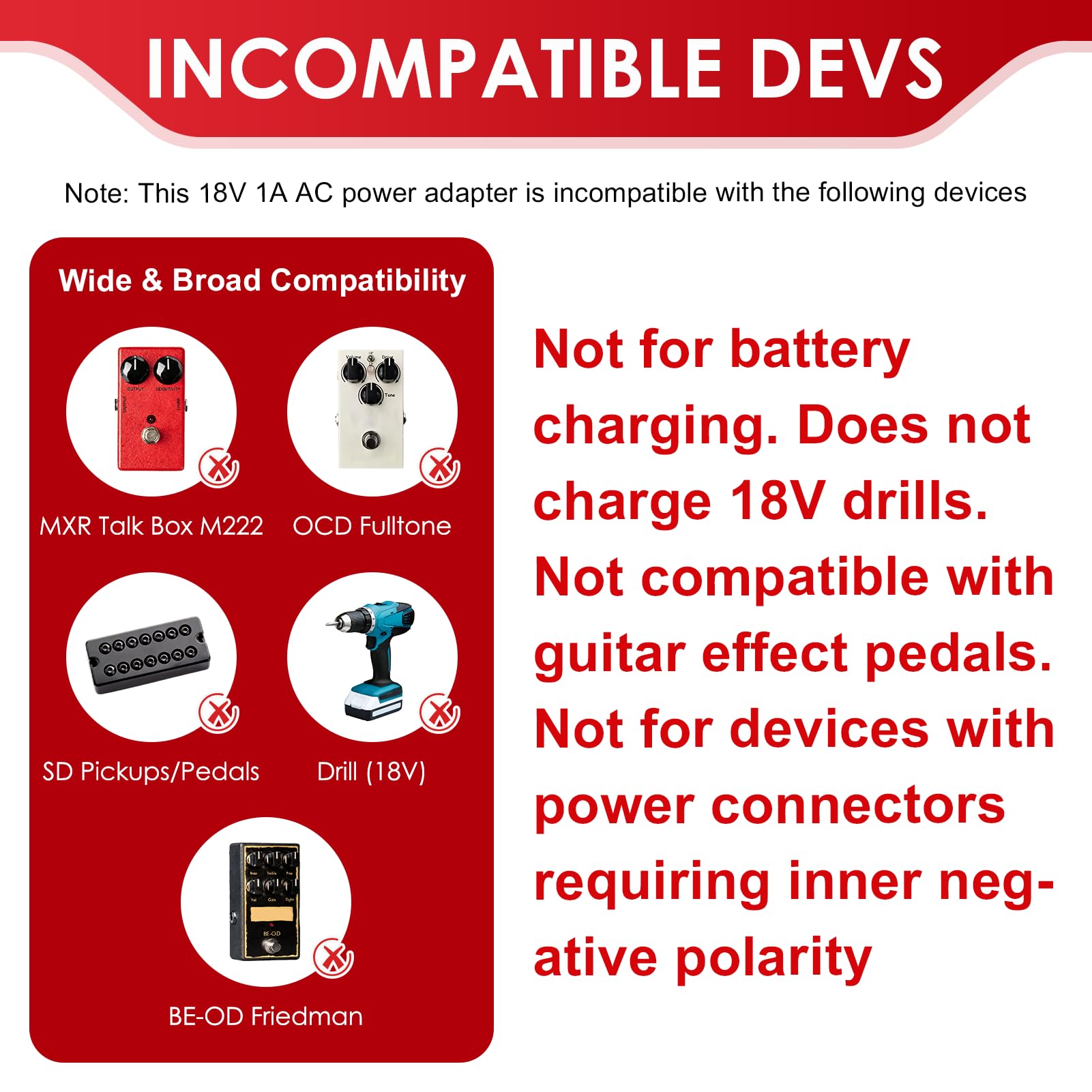 18V 1A AC to DC Power Supply Adapter, 100-240V Charger 18 Volt 100mA~1000mA with 5 DC Connector Center Positive for 18V Logitech Radio, Speaker, Sound Bar (Not for Drill or Guitar, Not for Battery) — view 3