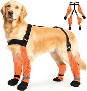 SeranPup XL Adjustable Dog Suspender Boots & Hiking Shoes, Waterproof Winter Snow Gear Boots with Anti-Slip Sole, Reflective Snowsuit Design That Helps Stay On for Cold Weather Adventures
