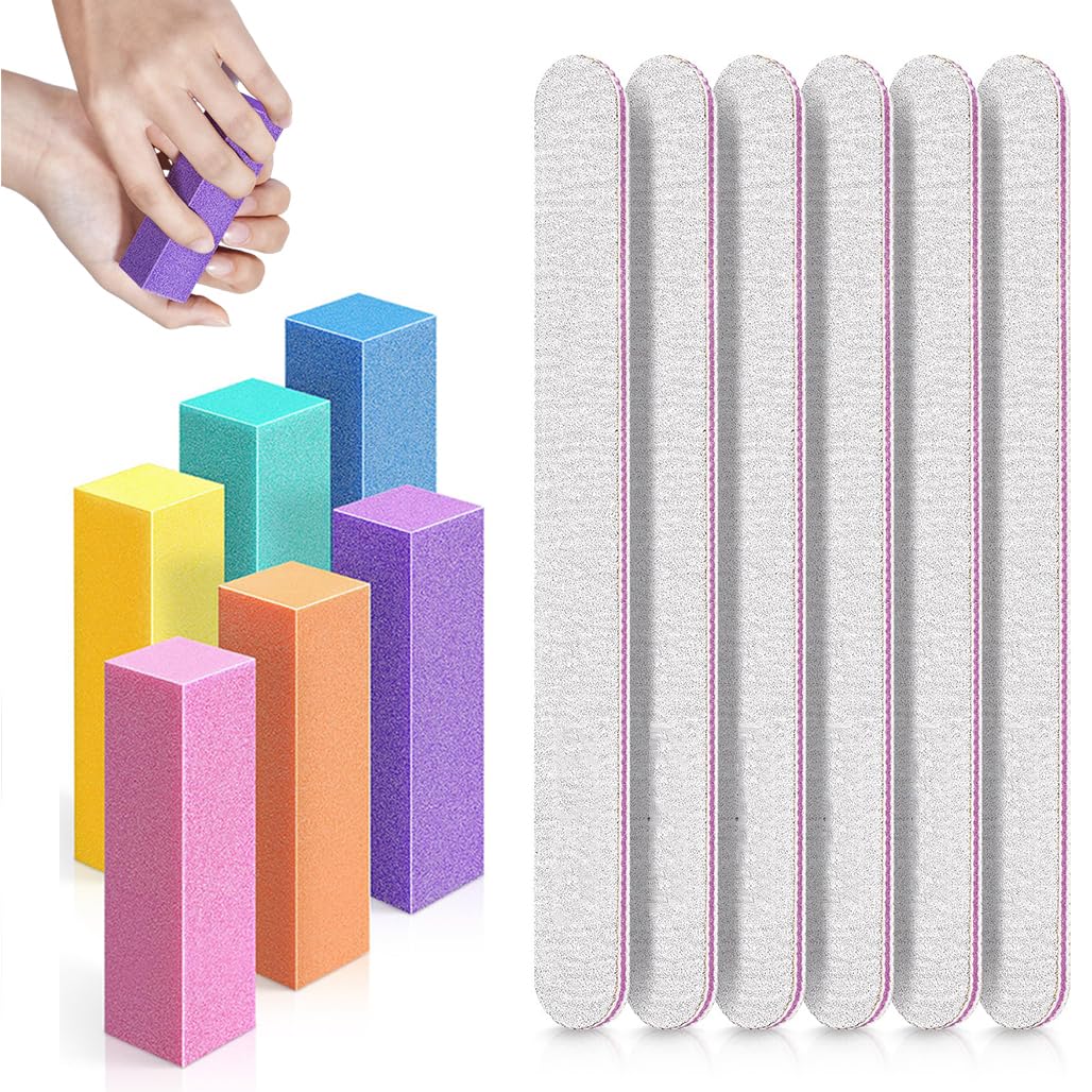 Goodern Nail File and Buffer,6 Pcs Rectangular Art Care Buffer Block and 6 Pcs 100/180 Grit Double Sided Nail Files,Professional Manicure Tools Kit,Nail Care Tools Kit for Women-Grey