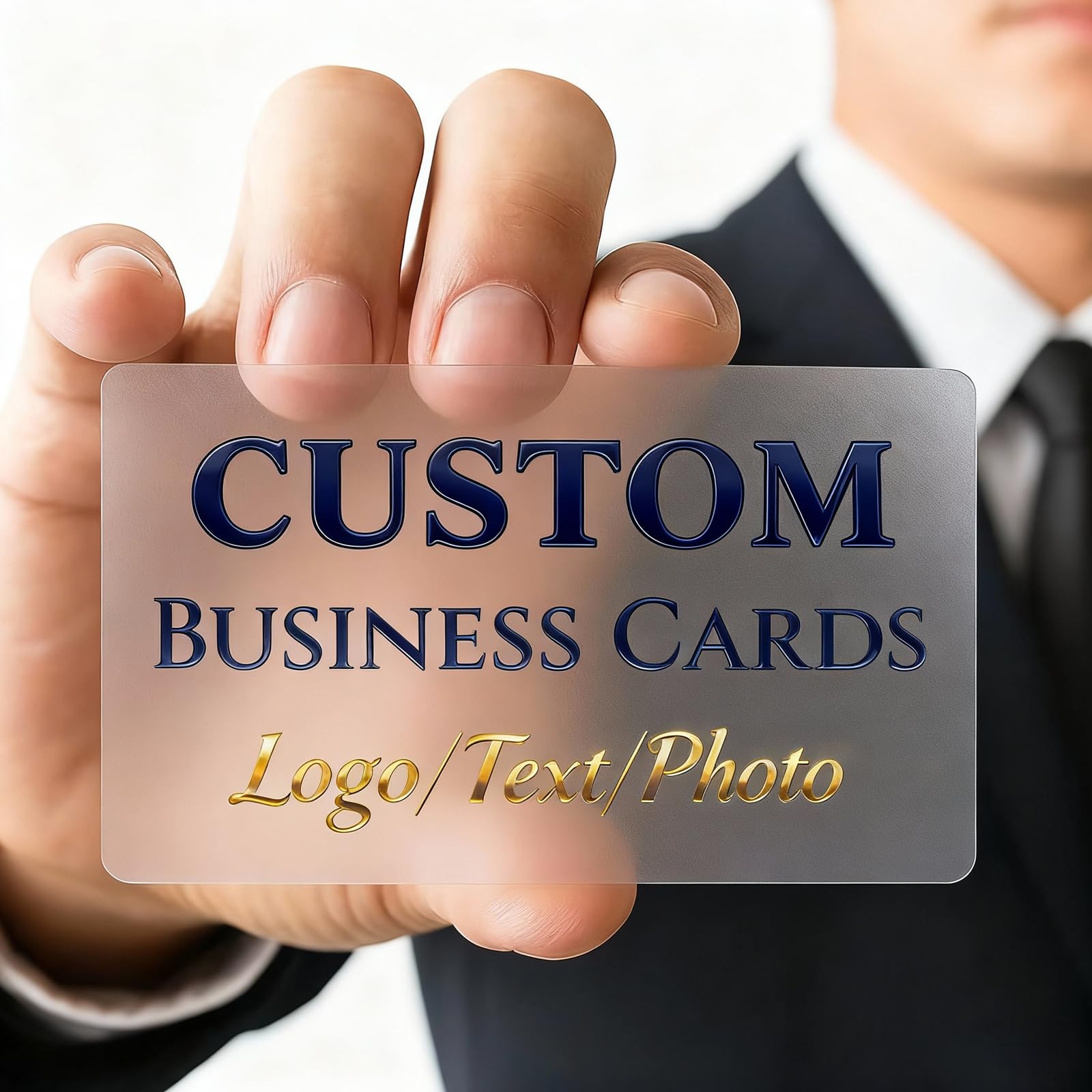 Custom Frosted Translucent PVC Business Cards, Semiclear Plastic Business Cards,High-Definition Printing Cards, Personalized Waterproof Calling Card with QR Code, Logo, Text, Image (100)