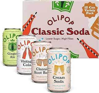 OLIPOP Prebiotic Soda Pop, Classic Soda Variety, Pantry Pack Packed with Prebiotics, Fiber, and Botanicals, Gluten Free, GMO Free, 12oz (12-Cans)