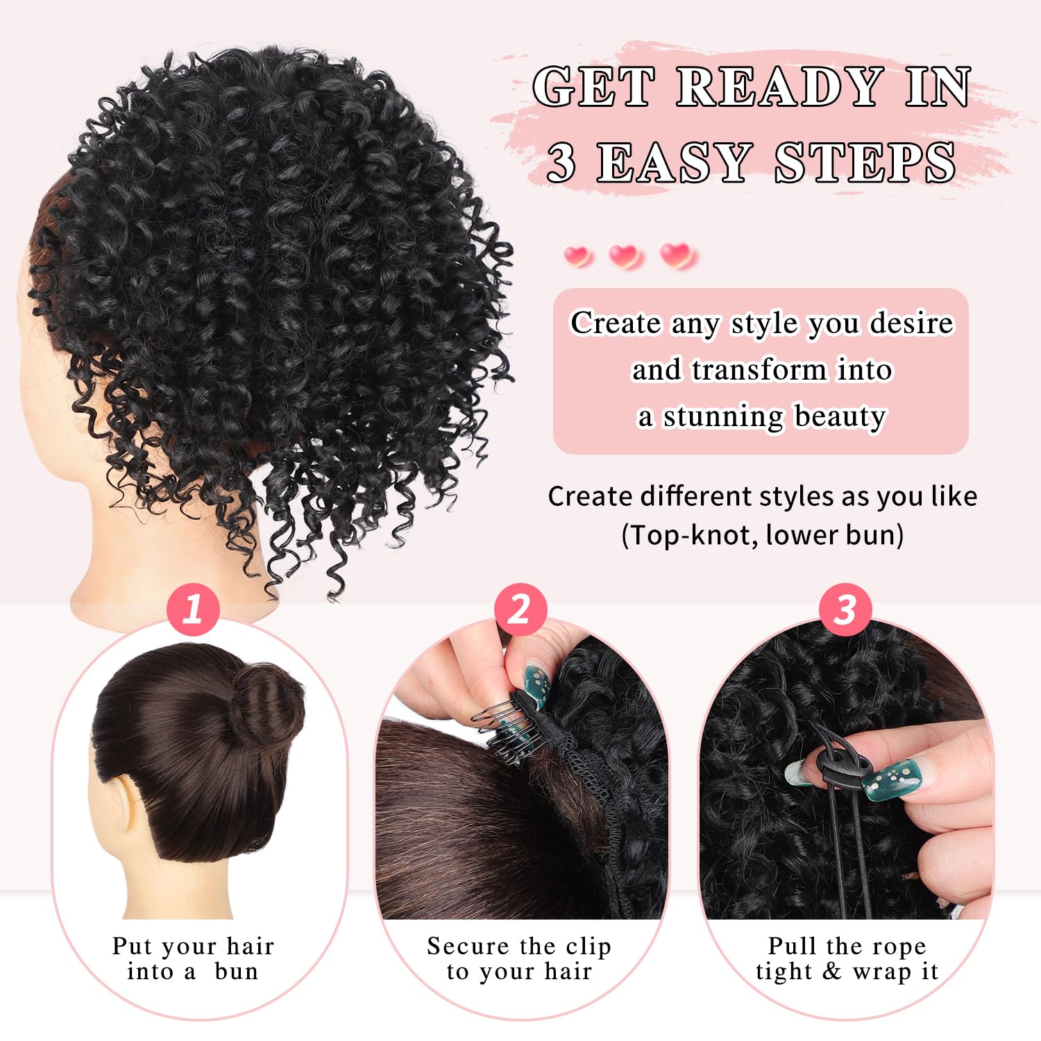 10Inch Short Afro Kinky Curly Drawstring Ponytail Extension for Black Women Synthetic Black Messy Bun Hair Piece Protective Hairstyle for Daily Wear Party