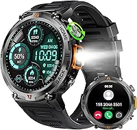 Vista 9 de Reloj inteligente militar para hombre con linterna LED, 1.45 pulgadas HD resistente reloj inteligente táctico al aire libre